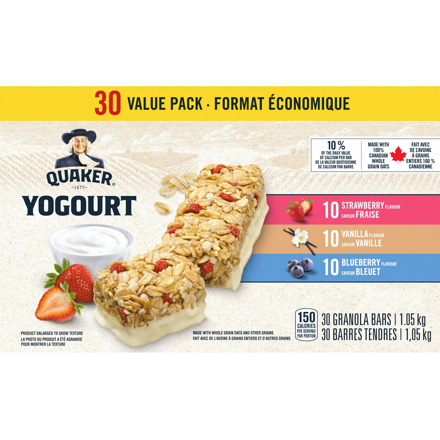 Quaker - Chewy Harvest Granola Bars, Yogourt - 3 Flavour 30 bar - Variety pack - 1.05 kg - Canadian Distribution