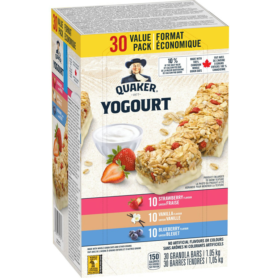 Quaker - Chewy Harvest Granola Bars, Yogourt - 3 Flavour 30 bar - Variety pack - 1.05 kg - Canadian Distribution