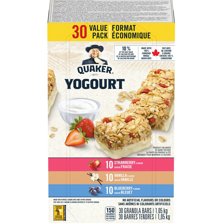 Quaker - Chewy Harvest Granola Bars, Yogourt - 3 Flavour 30 bar - Variety pack - 1.05 kg - Canadian Distribution