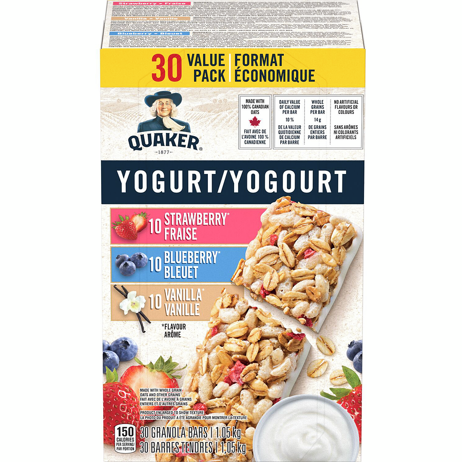 Quaker - Chewy Harvest Granola Bars, Yogourt - 3 Flavour 30 bar - Variety pack - 1.05 kg - Canadian Distribution