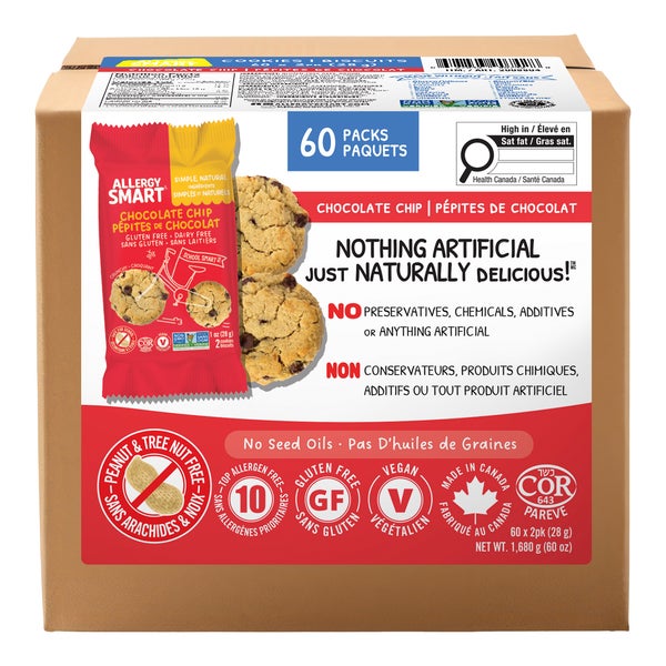Chocolate Chip Cookies - 48 × 25 g - Allergy Smart - Canadian Distribution - Ships Free Within Canada on Orders Above CAD $199