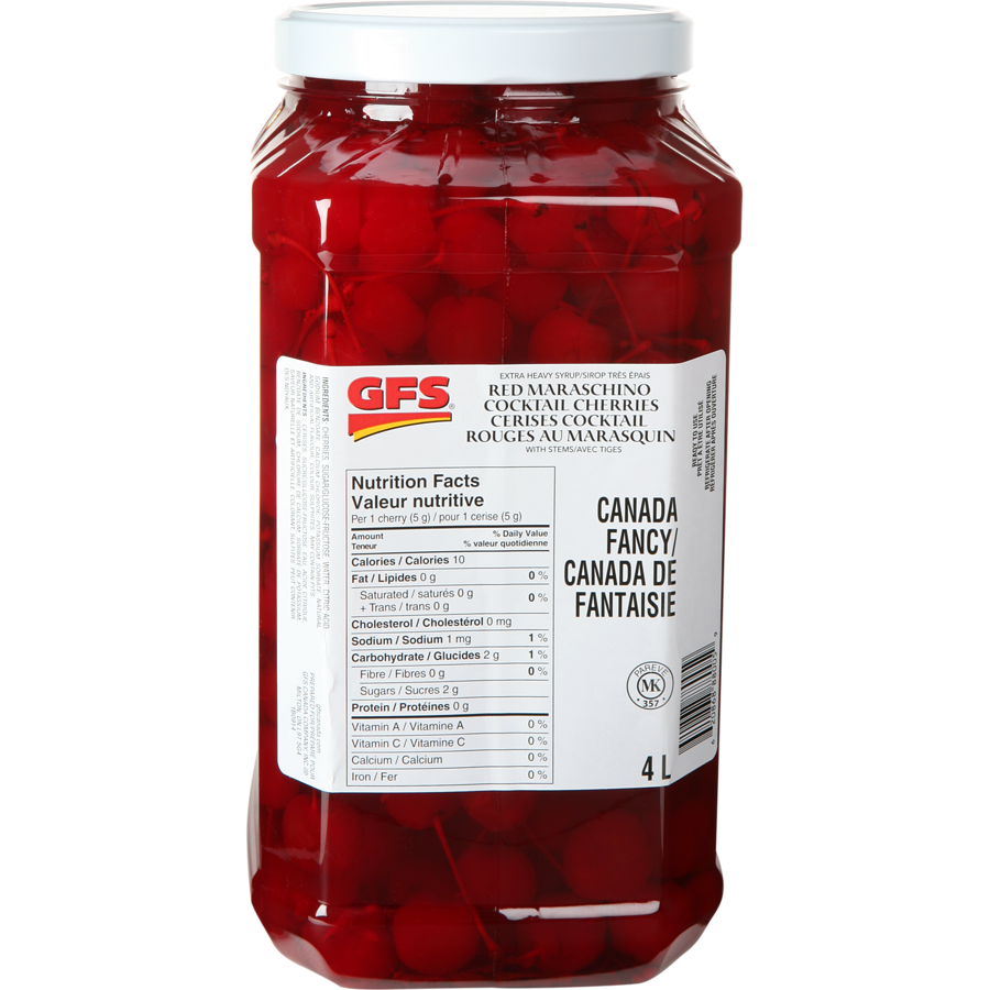 GFS - Maraschino Cherries with Stems - 4 L - Canadian Distribution