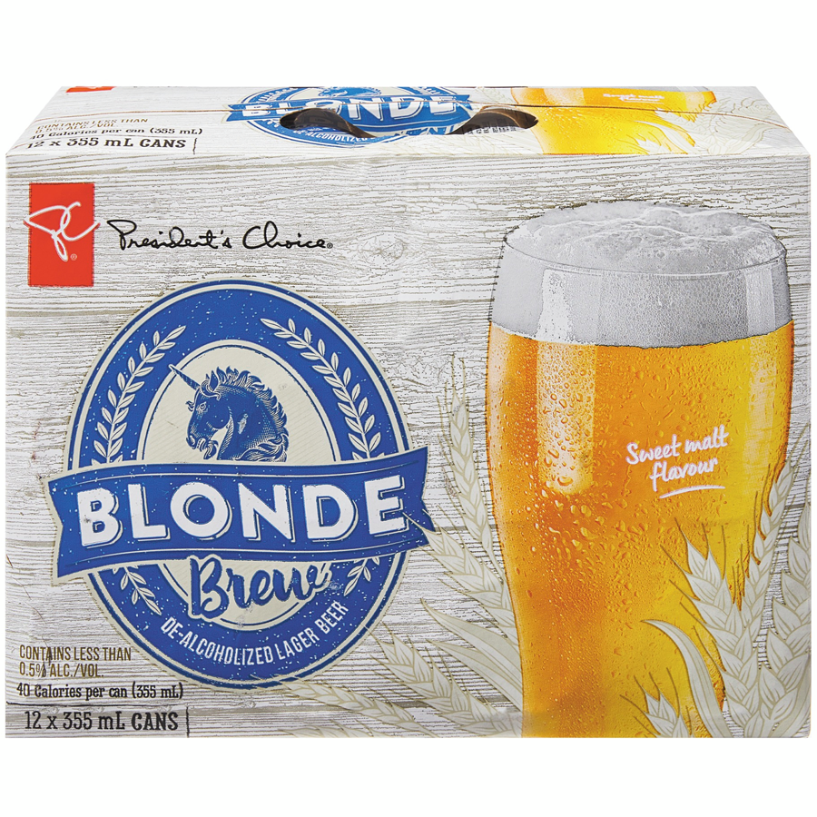 President's Choice - Blonde Brew Dealcoholized Lager Beer - Case - 12 x 355 ml - Canadian Distribution