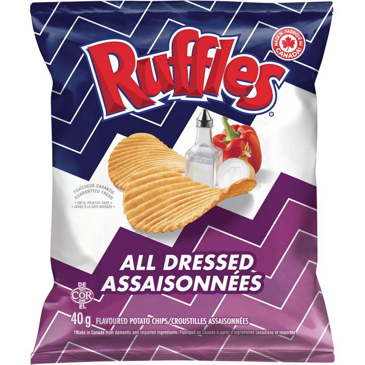 Ruffles - Potato Chips, All Dressed, Vending Chips - Case - 48 x 40 g - Canadian Distribution