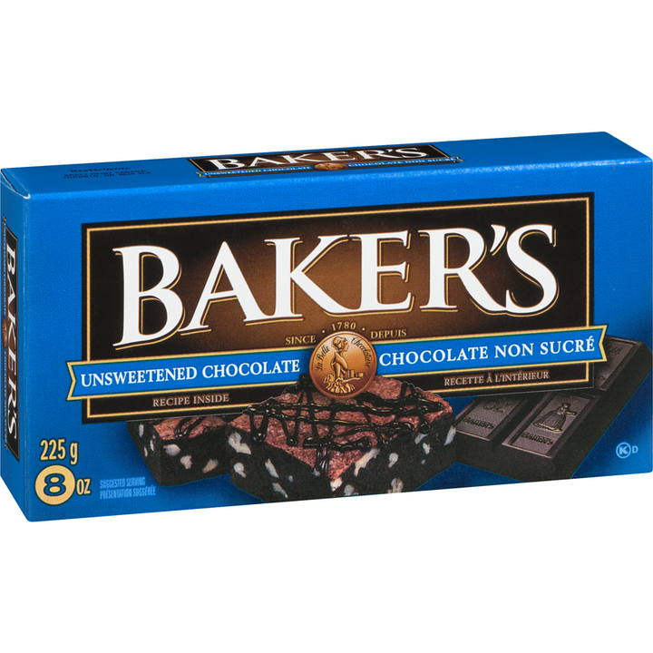 Kraft - Baker's 100% Pure Unsweetened Chocolate Baking Bar - 225 g - Canadian Distribution