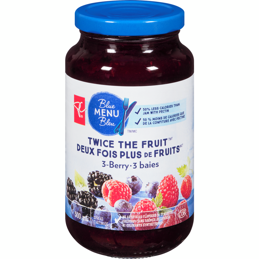 PC Blue Menu - Twice The Fruit 3-Berry Spread - 500 mL - Canadian Distribution