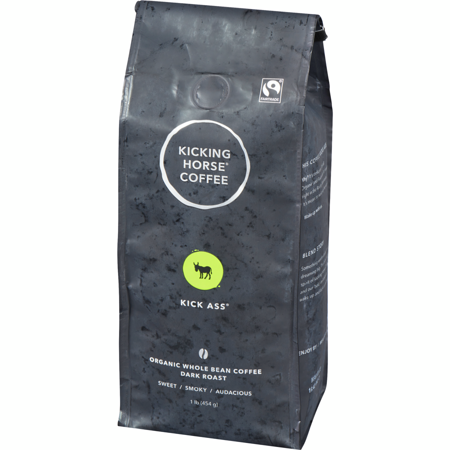 Kicking Horse - Organic Fairtrade Dark Roast Whole Bean Coffee, Kick Ass - 454 g - Canadian Distribution