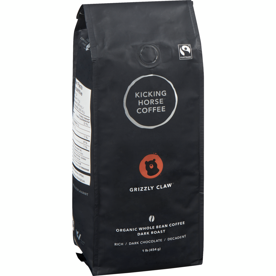 Kicking Horse - Organic Fairtrade Dark Roast Whole Bean Coffee, Grizzly Claw - 454 g - Canadian Distribution