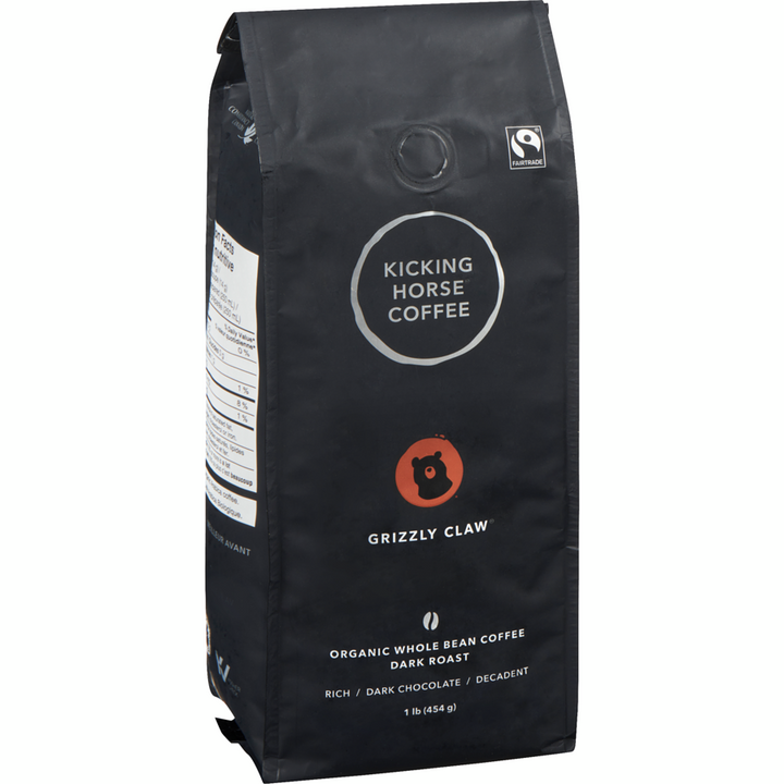 Kicking Horse - Organic Fairtrade Dark Roast Whole Bean Coffee, Grizzly Claw - 454 g - Canadian Distribution