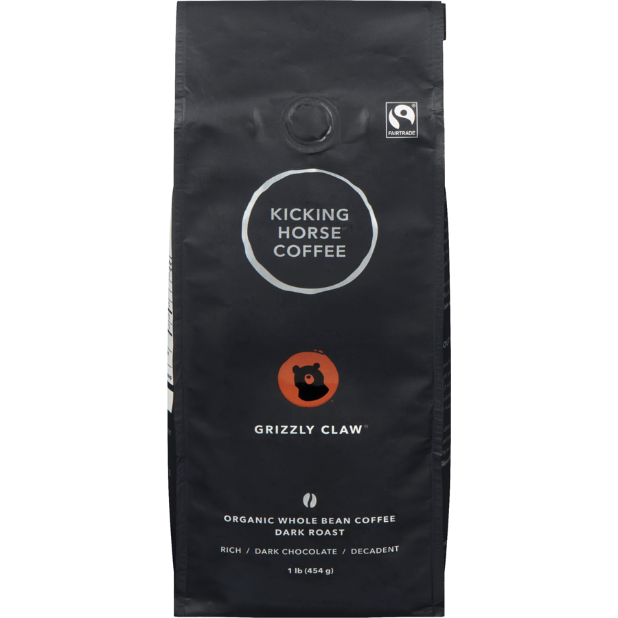 Kicking Horse - Organic Fairtrade Dark Roast Whole Bean Coffee, Grizzly Claw - 454 g - Canadian Distribution