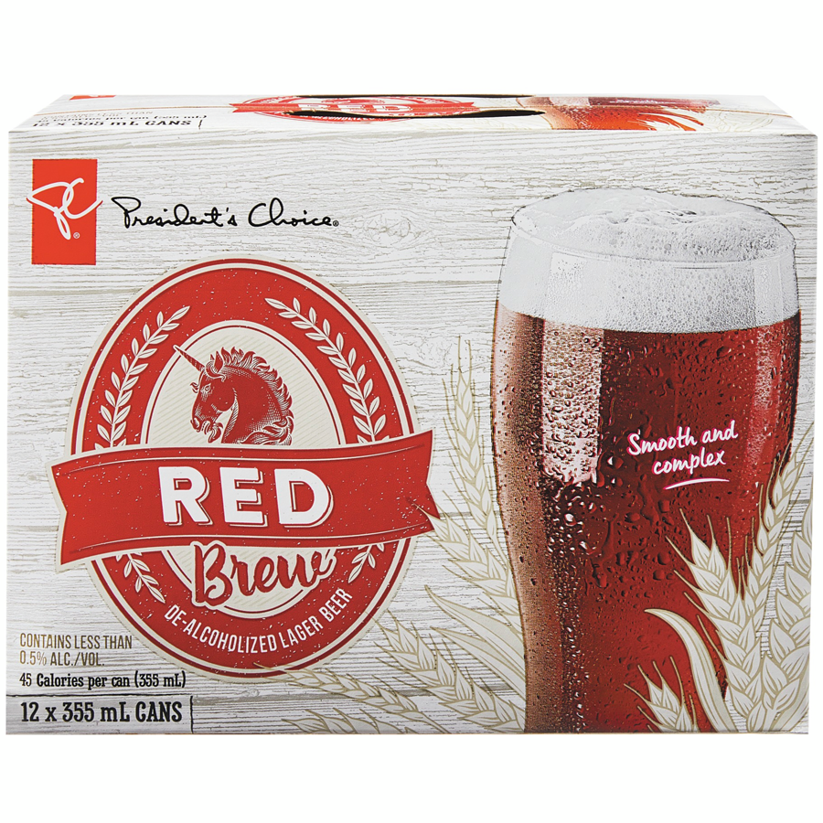 President's Choice - Red Brew Dealcoholized Lager Beer - Case - 12 x 355 ml - Canadian Distribution