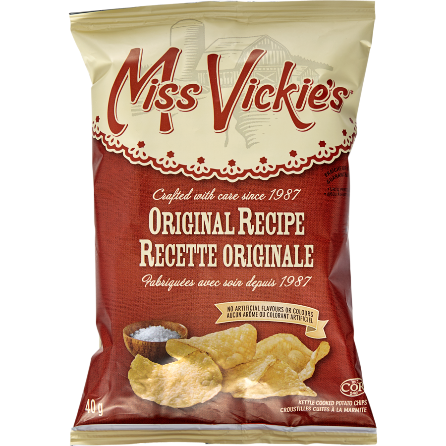 Miss Vickies - Kettle Cooked Potato Chips, Original Recipe, Vending Chips - Case - 40 x 40 g - Canadian Distribution