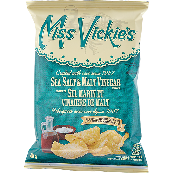 Miss Vickies - Kettle Cooked Potato Chips, Sea Salt & Malt Vinegar, Vending Chips - Case - 40 x 40 g - Canadian Distribution