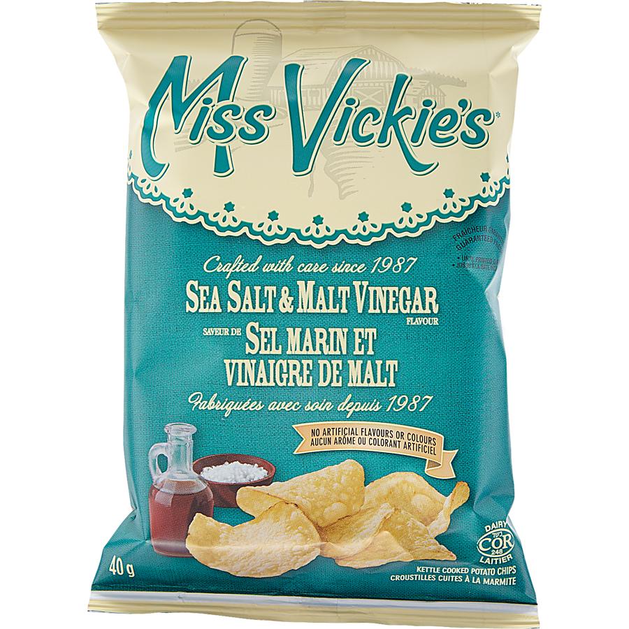 Miss Vickies - Kettle Cooked Potato Chips, Sea Salt & Malt Vinegar, Vending Chips - Case - 40 x 40 g - Canadian Distribution