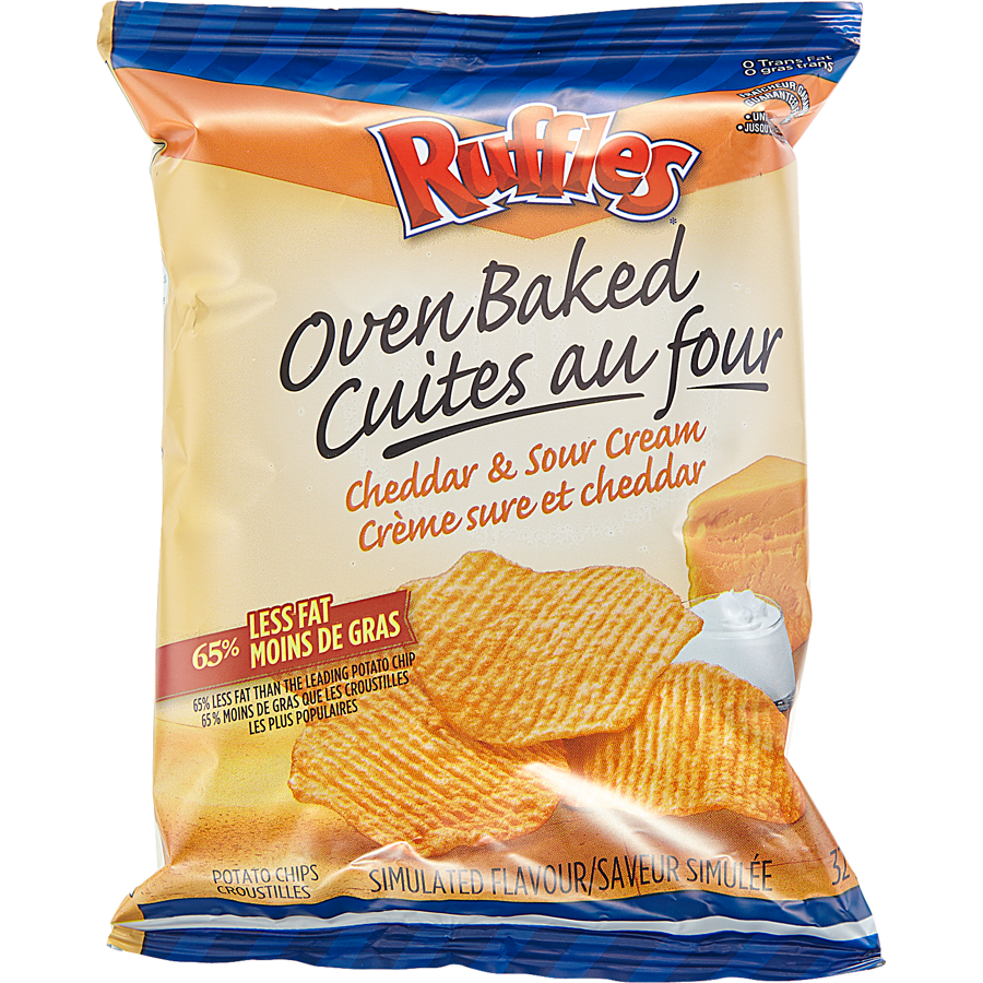 Ruffles - Oven Baked Potato Chips, Cheddar & Sour Cream, Vending Chips - Case - 40 x 32 g - Canadian Distribution