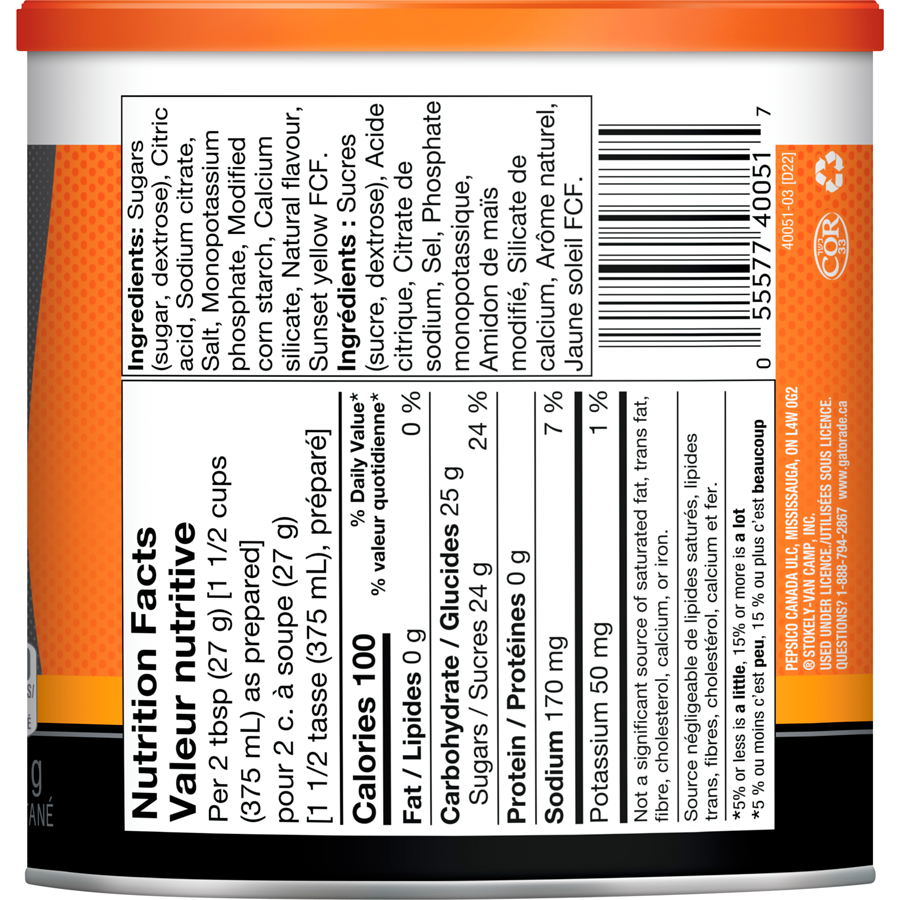 Gatorade - Frost Orange (Instant) Powder - 560 g - Canadian Distribution