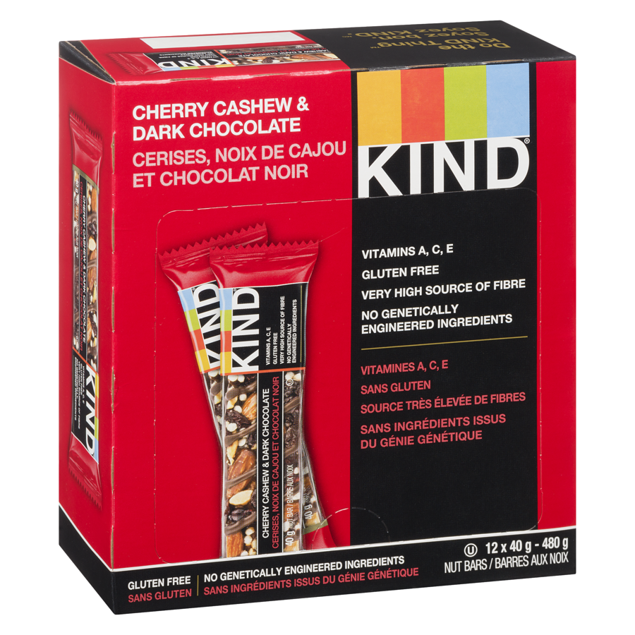 Kind Bar - Nuts Cherry & Dark Chocolate Bars - Case - 12 x 40 g - Canadian Distribution