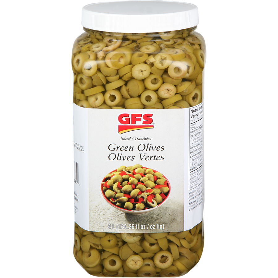 GFS - Sliced Green Olives - 4 L - Canadian Distribution