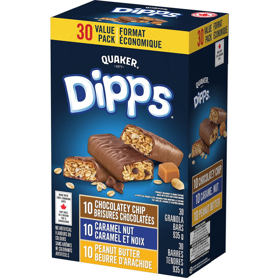 Quaker - Dipps Granola Bars - Chocolatey Chip Caramel Nut and Peanut Butter - 935 g - Canadian Distribution