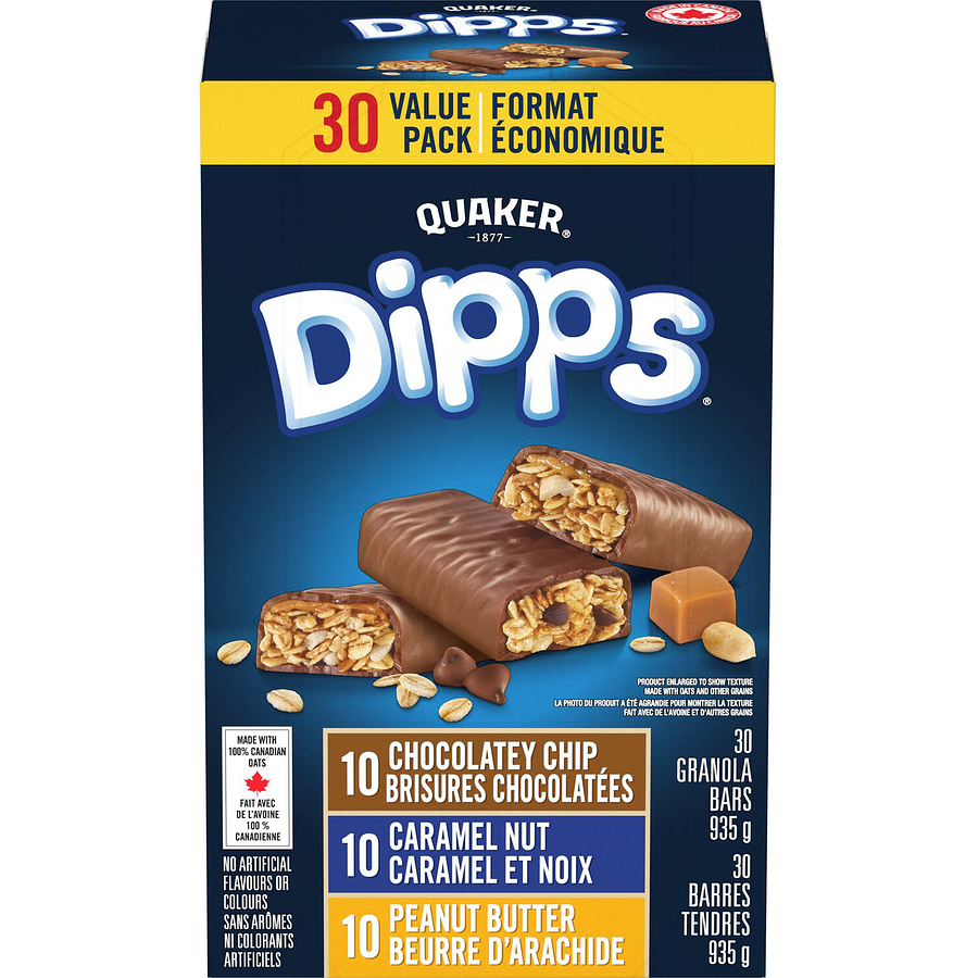 Quaker - Dipps Granola Bars - Chocolatey Chip Caramel Nut and Peanut Butter - 935 g - Canadian Distribution