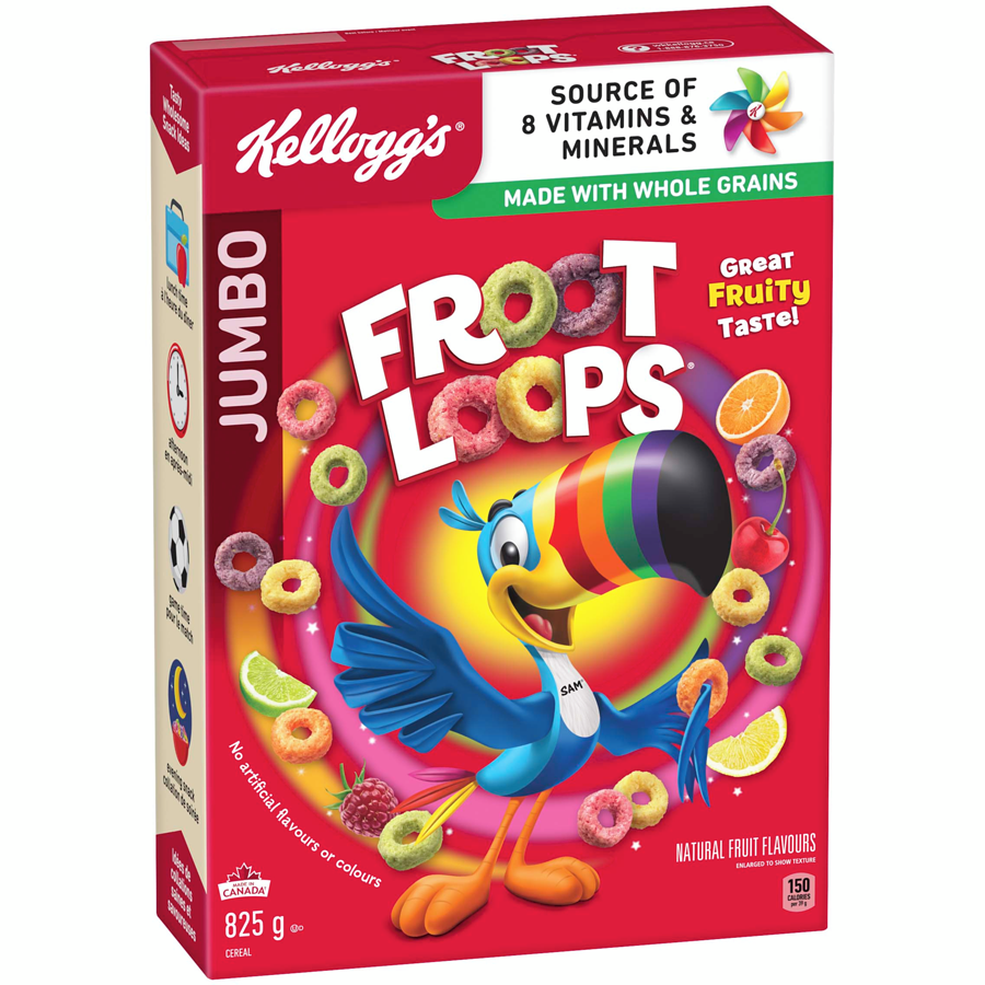 Kelloggs - Froot Loops Cereal, Jumbo Size - 825 g - Canadian Distribution