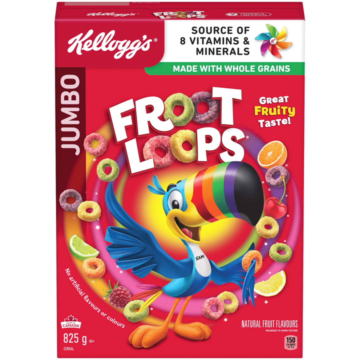 Kelloggs - Froot Loops Cereal, Jumbo Size - 825 g - Canadian Distribution