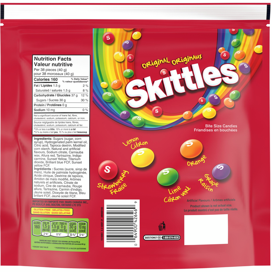 Skittles - Original Chewy Candy, Bulk Size - 1.16 kg - Canadian Distribution