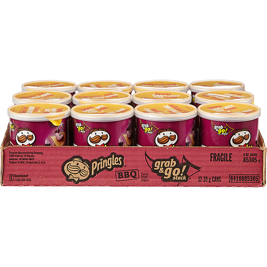 Pringles - Grab & Go! BBQ Flavour - Case - 12 x 39 g - Canadian Distribution