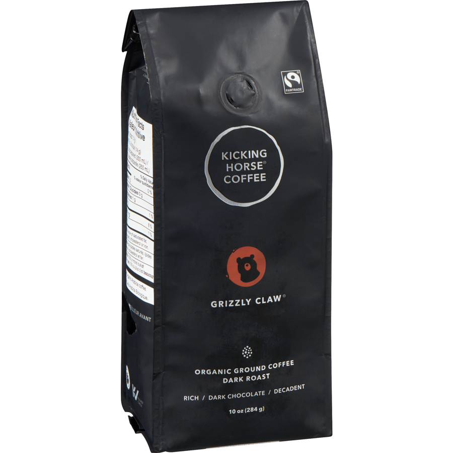 Kicking Horse - Organic Fairtrade Dark Roast Ground Coffee, Grizzly Claw - 284 g - Canadian Distribution