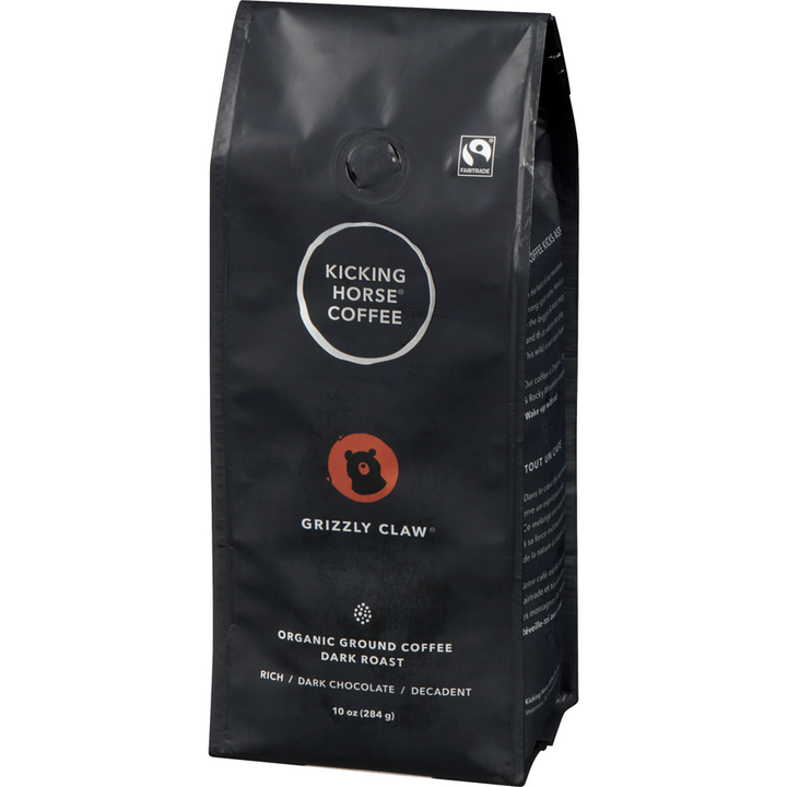 Kicking Horse - Organic Fairtrade Dark Roast Ground Coffee, Grizzly Claw - 284 g - Canadian Distribution