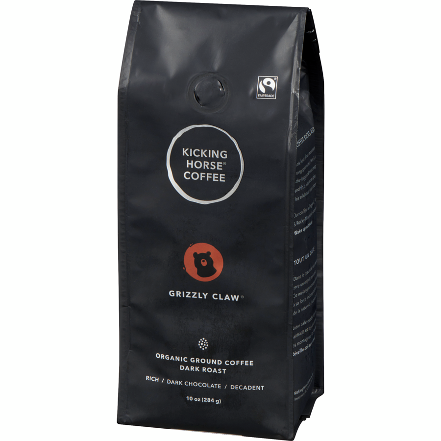 Kicking Horse - Organic Fairtrade Dark Roast Ground Coffee, Grizzly Claw - 284 g - Canadian Distribution