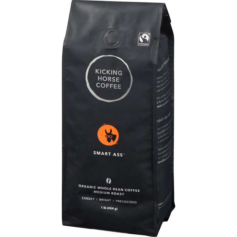 Kicking Horse - Organic Fairtrade Medium Roast Whole Bean Coffee, Smart Ass - 454 g - Canadian Distribution