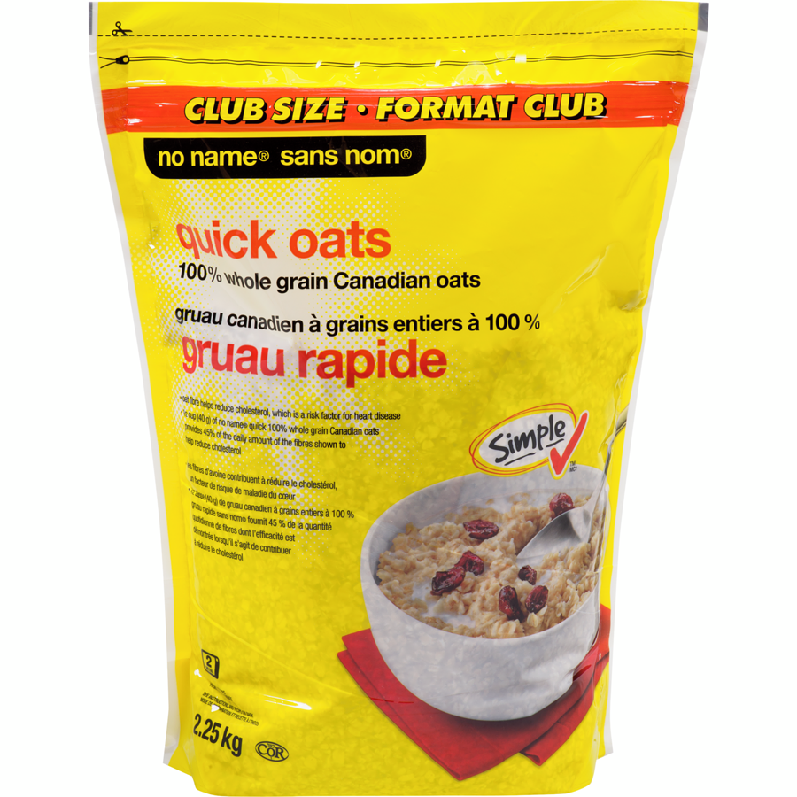 No Name - Quick 100% Whole Grain Oats, Club Size - 2.25 kg - Canadian Distribution