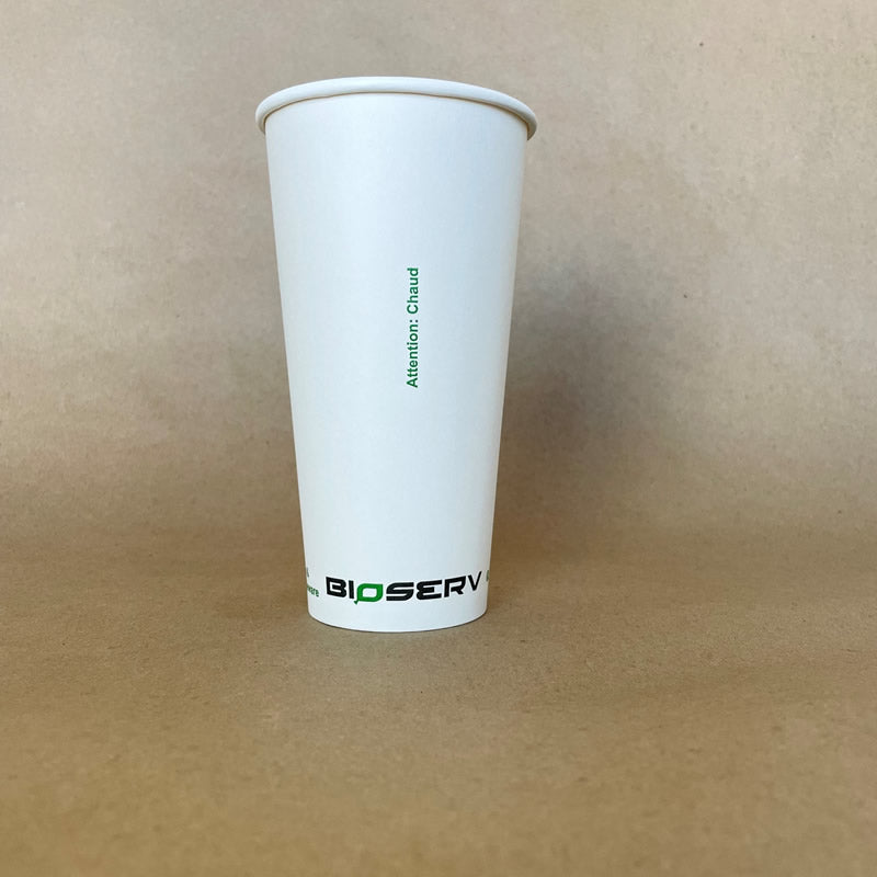 White Bioserv Single Wall Hot Cup - 4/6/8/10/12/16/20 oz - 1000cs BPI - Disposable Take Away Food Packaging - Canadian Distribution