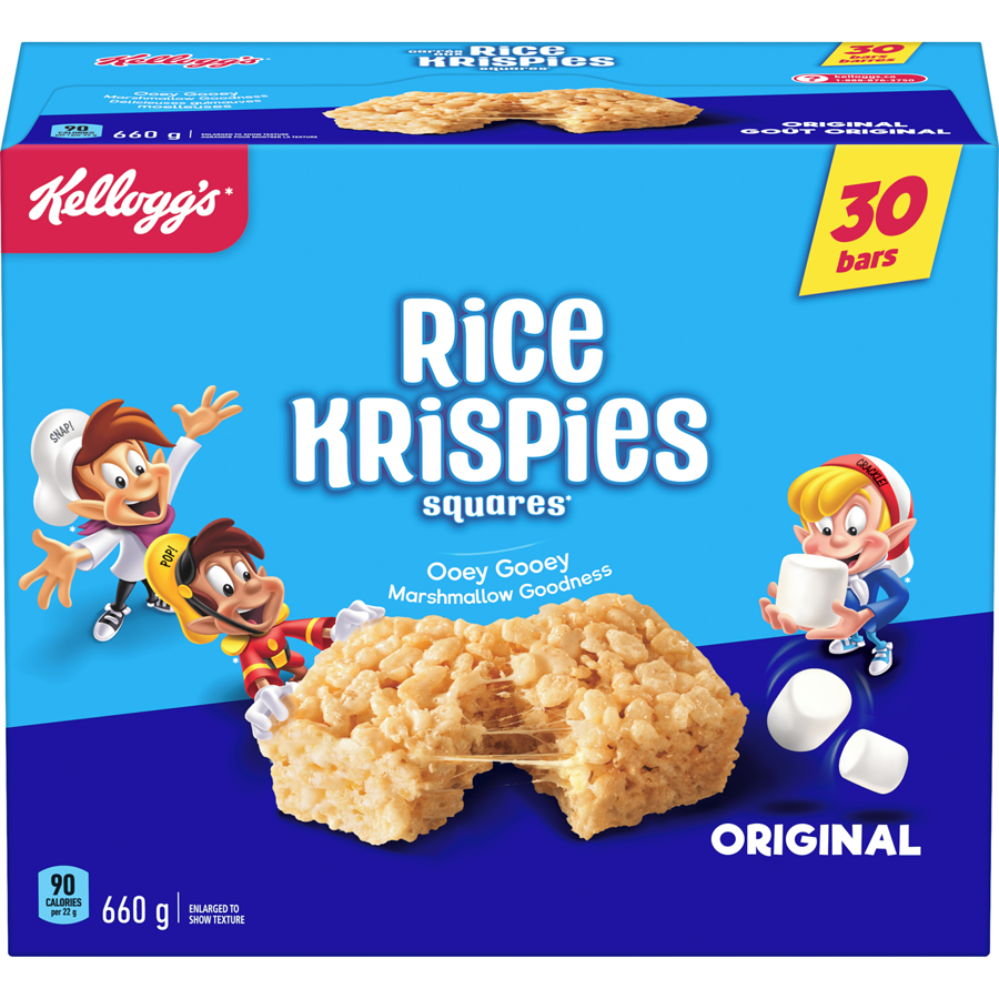 Kelloggs - Rice Krispies Krispies Squares Bars, Original Jumbo Pack 30 Bars - 660 g - Canadian Distribution