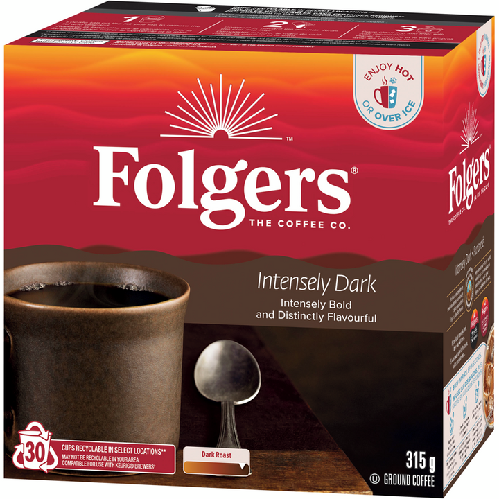 Folgers - Coffee, Intensely Dark K-Cup Pods 30 Count - 30 each - Canadian Distribution