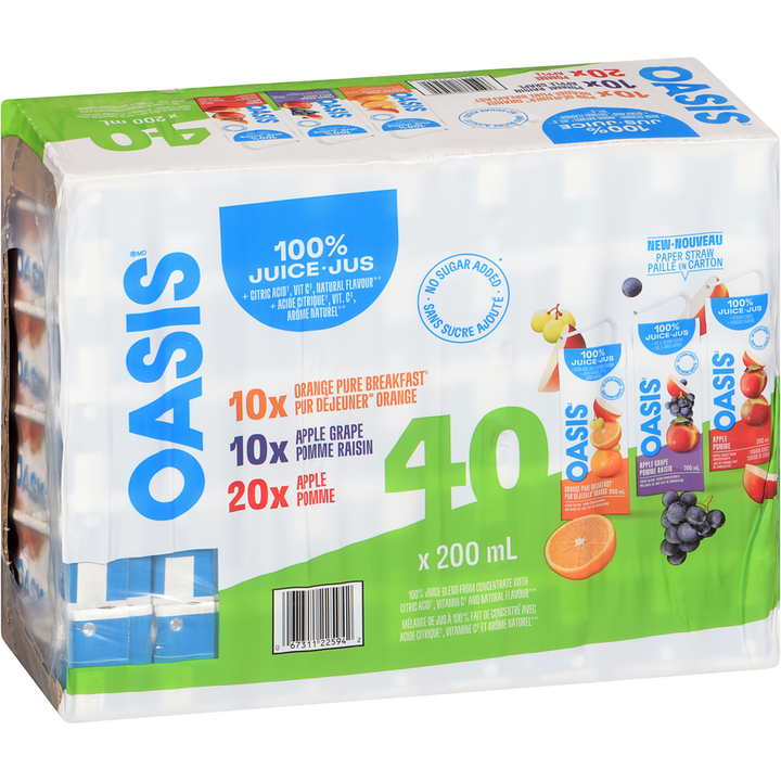 Oasis - 100% Juice Blend Variety Pack - Case - 40 x 200 ml - Canadian Distribution