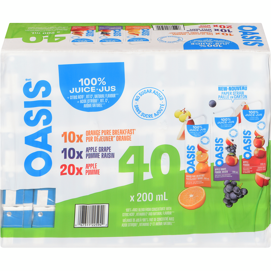 Oasis - 100% Juice Blend Variety Pack - Case - 40 x 200 ml - Canadian Distribution