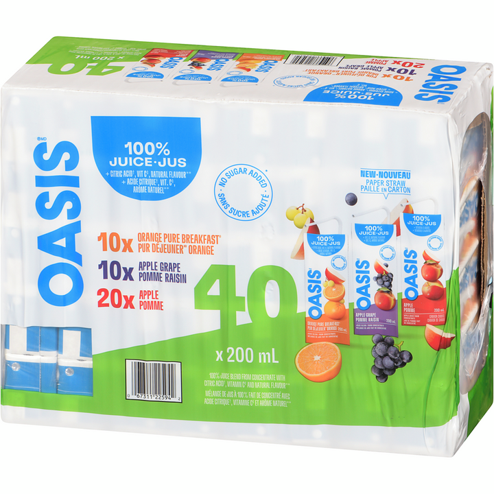 Oasis - 100% Juice Blend Variety Pack - Case - 40 x 200 ml - Canadian Distribution