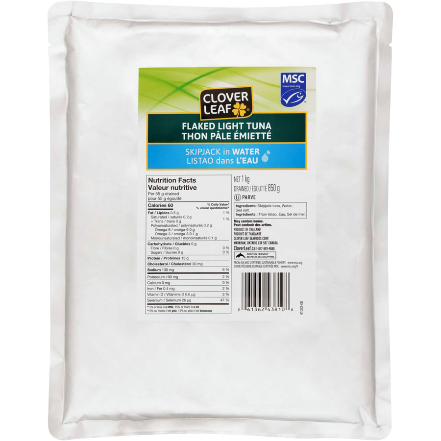 Clover Leaf - Flaked Light Tuna Skipjack in Water - 1 kg - Canadian Distribution