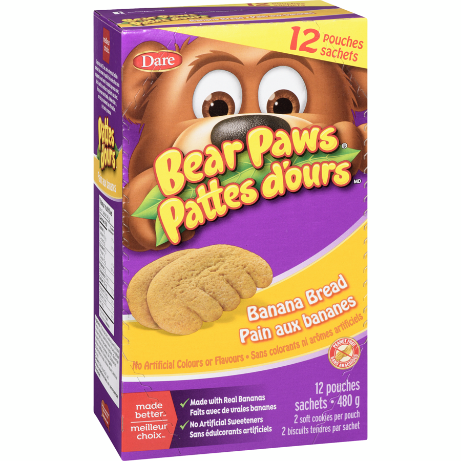 Dare - Bear Paws Banana Bread Cookies - 480 g - Canadian Distribution