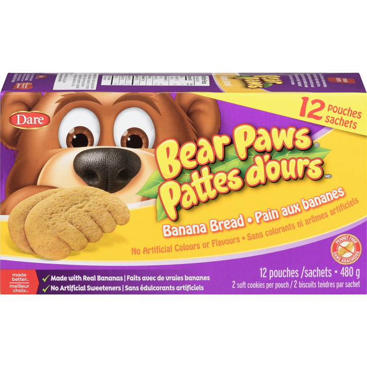 Dare - Bear Paws Banana Bread Cookies - 480 g - Canadian Distribution