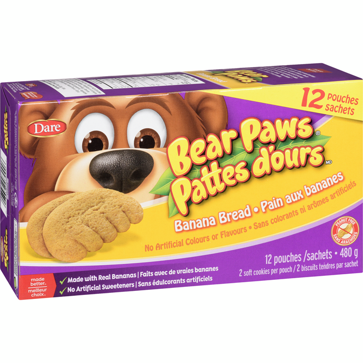 Dare - Bear Paws Banana Bread Cookies - 480 g - Canadian Distribution