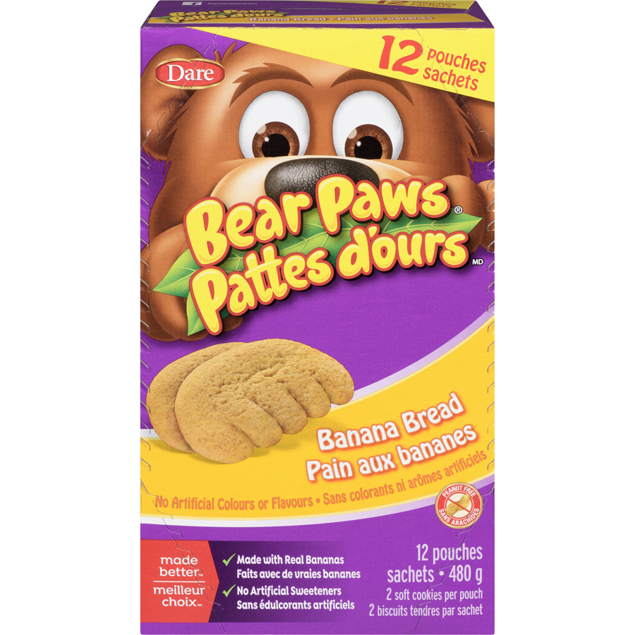 Dare - Bear Paws Banana Bread Cookies - 480 g - Canadian Distribution