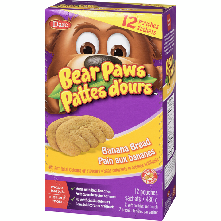 Dare - Bear Paws Banana Bread Cookies - 480 g - Canadian Distribution