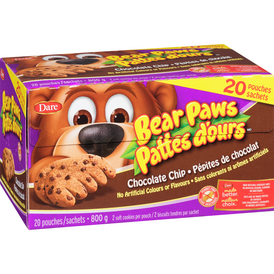 Dare - Bear Paws Chocolate Chip Cookies - 800 g - Canadian Distribution