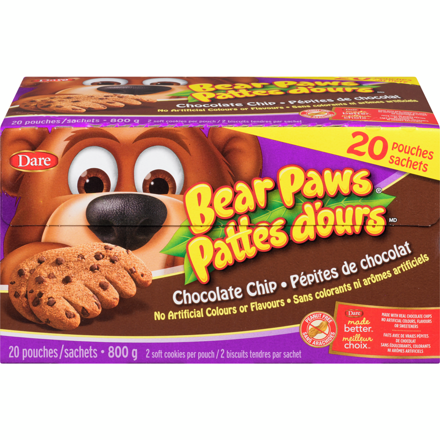 Dare - Bear Paws Chocolate Chip Cookies - 800 g - Canadian Distribution