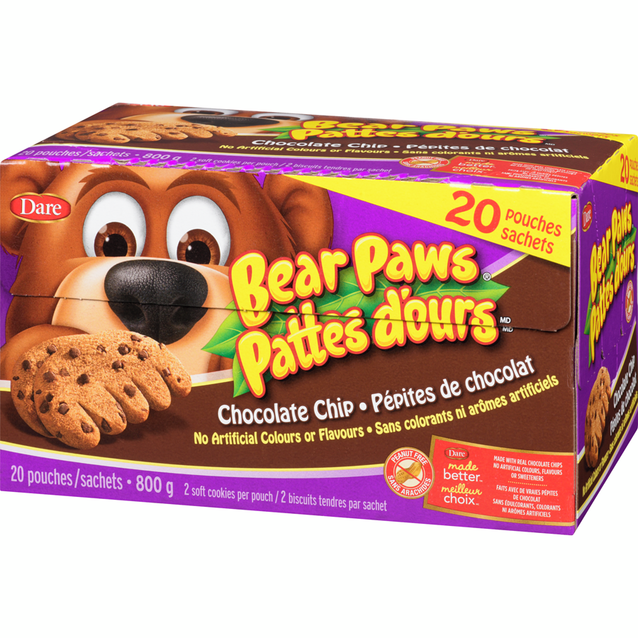 Dare - Bear Paws Chocolate Chip Cookies - 800 g - Canadian Distribution