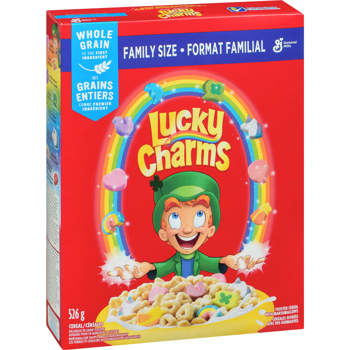 General Mills - Lucky Charms Breakfast Cereal with Marshmallows, Family Size, Whole Grains - 526 g - Canadian Distribution