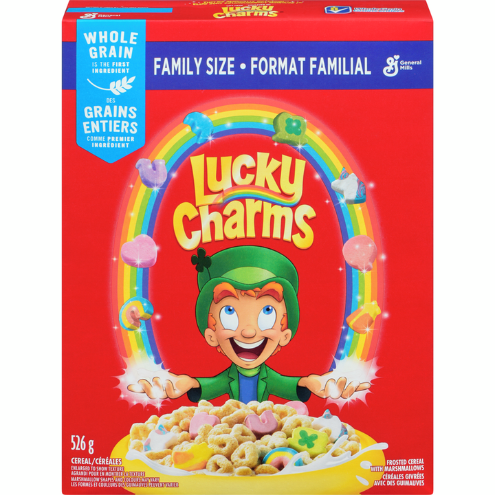 General Mills - Lucky Charms Breakfast Cereal with Marshmallows, Family Size, Whole Grains - 526 g - Canadian Distribution